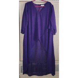 Hanna Nikole Dress Size 22W Purple Attached Chiffon Overlay Elegant Flattering